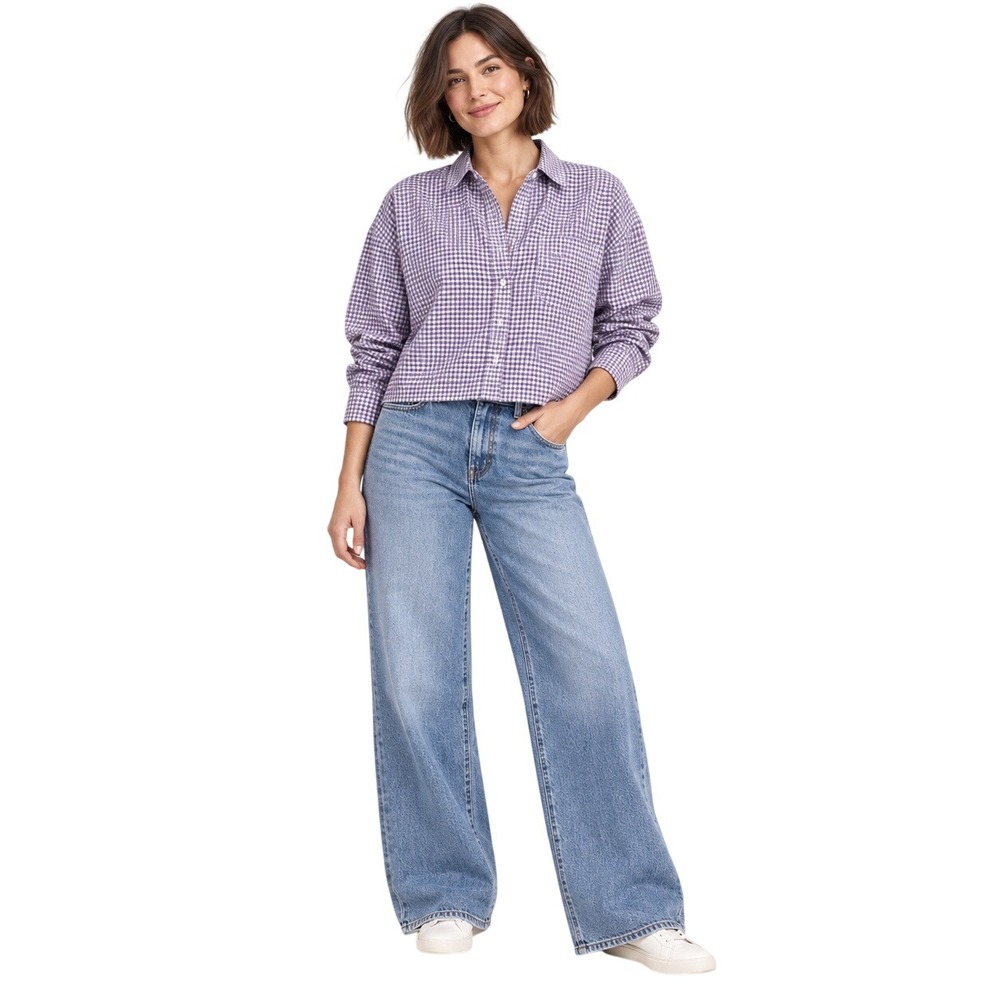 Everlane Organic Cotton Gingham Shirt S Cropped Oversized Preppy Button Down